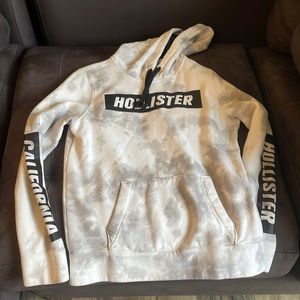 Hollister mens hoody, size small, white/grey tie dye with black and white logo
